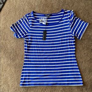 Cable & Gauge Blue and White Striped Short Sleeve Tee